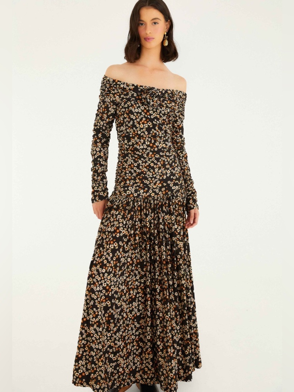 NWT FARM Rio Tiny Flowers Long Sleeve Off-Shoulder Floral Maxi Dress